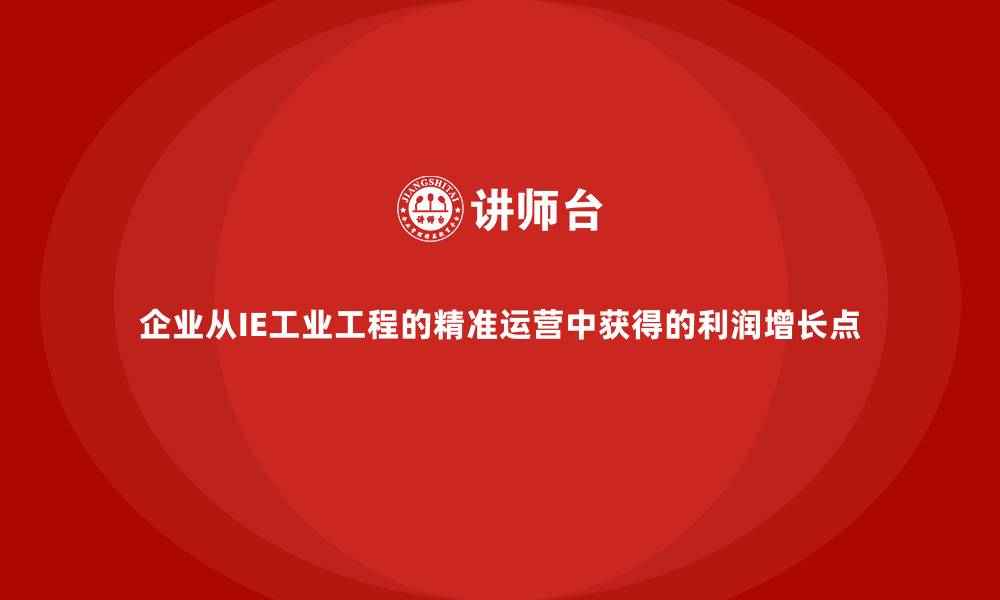 文章企业从IE工业工程的精准运营中获得的利润增长点的缩略图