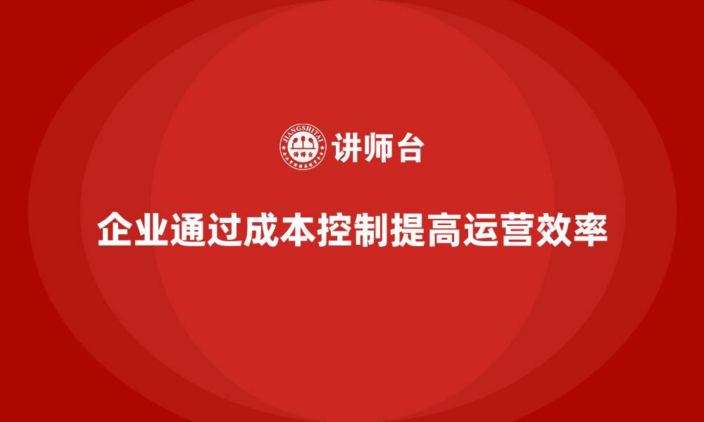 企业通过成本控制提高运营效率