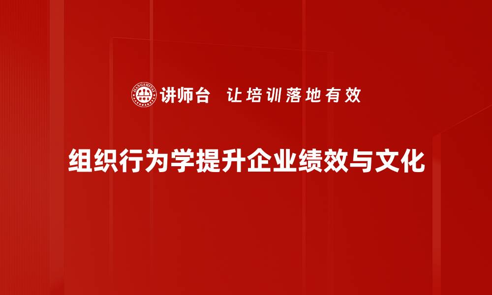 组织行为学提升企业绩效与文化