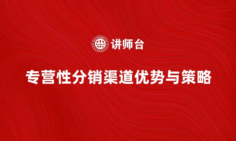 文章专营性分销渠道的优势与发展策略分析的缩略图