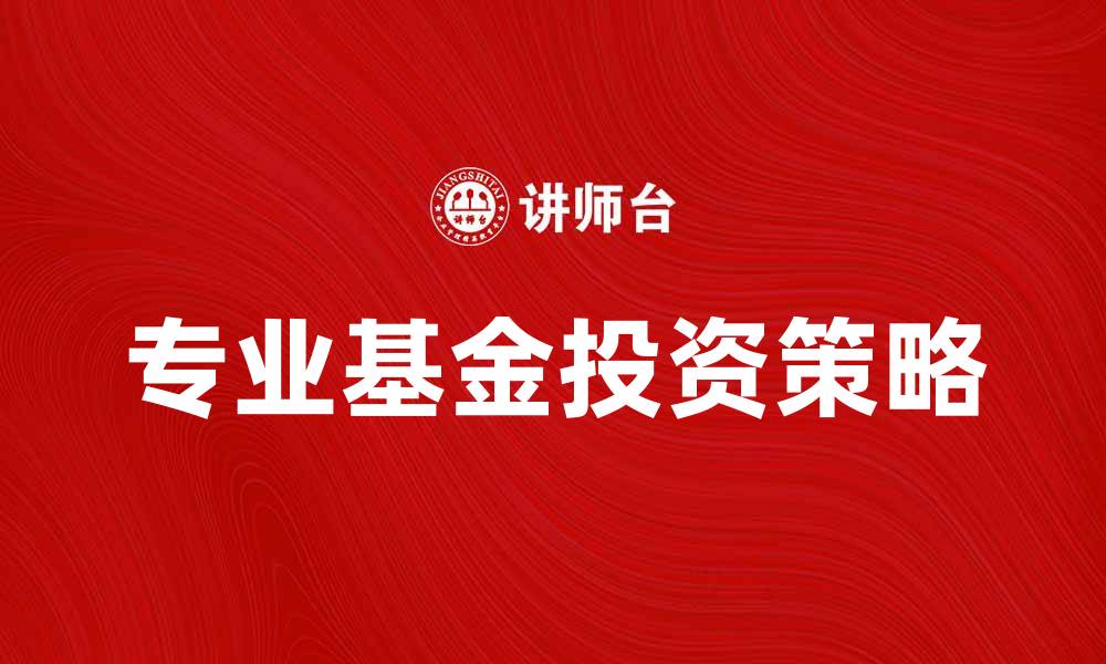 文章专业基金投资策略解析与市场展望的缩略图