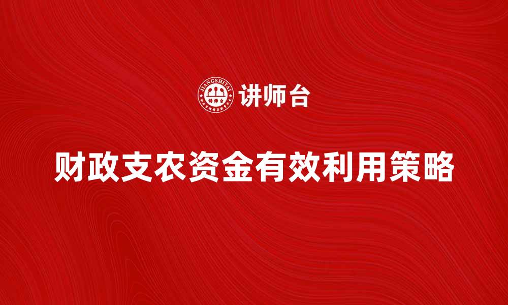 文章财政支农资金的有效利用与发展策略分析的缩略图