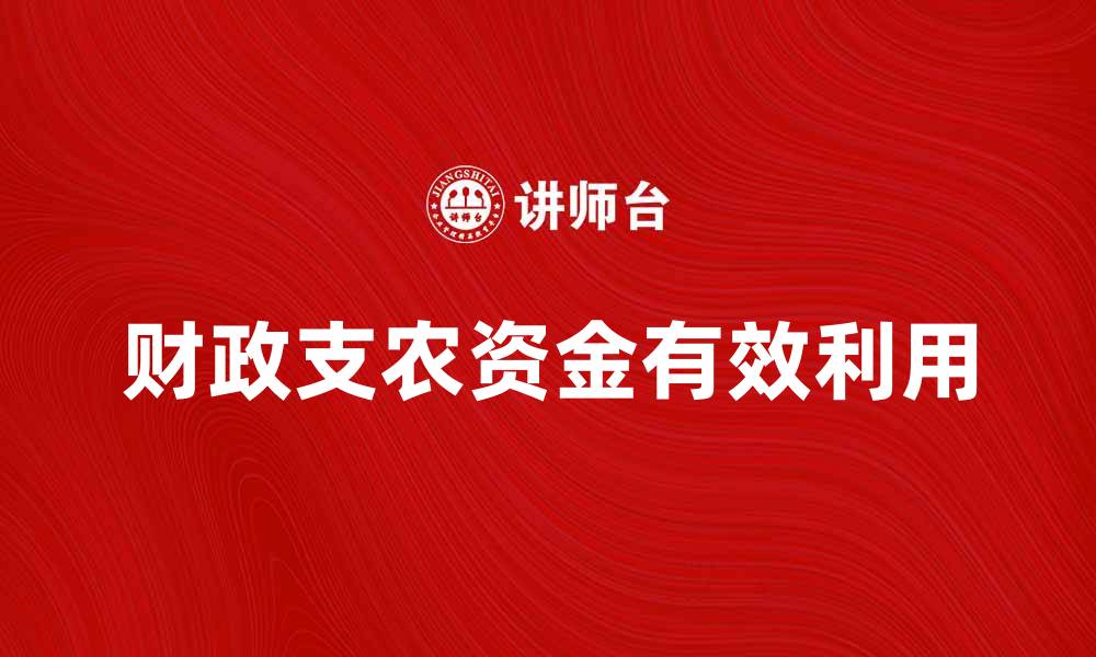财政支农资金有效利用