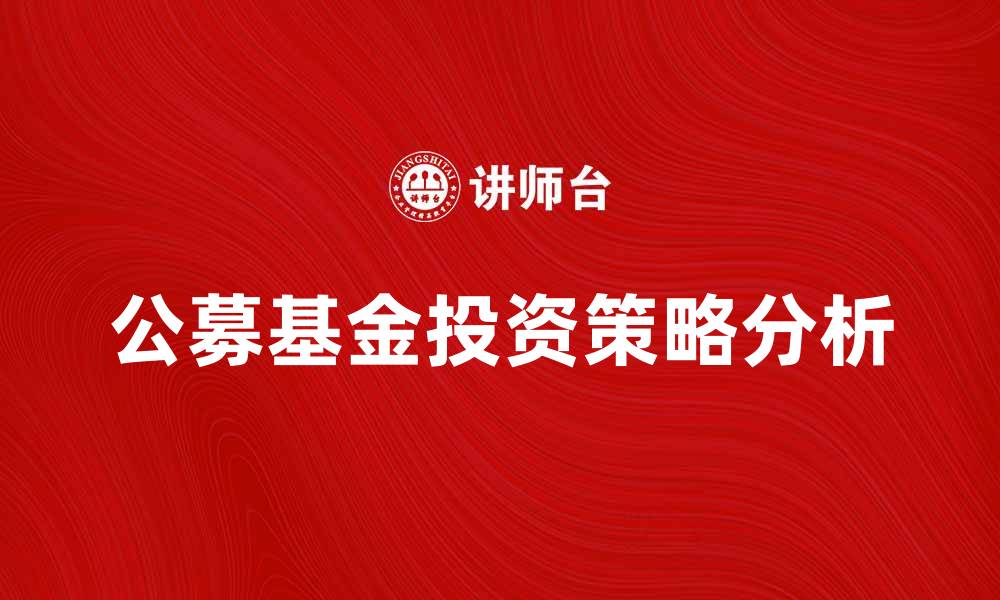 文章公募基金产品投资策略解析与市场前景分析的缩略图