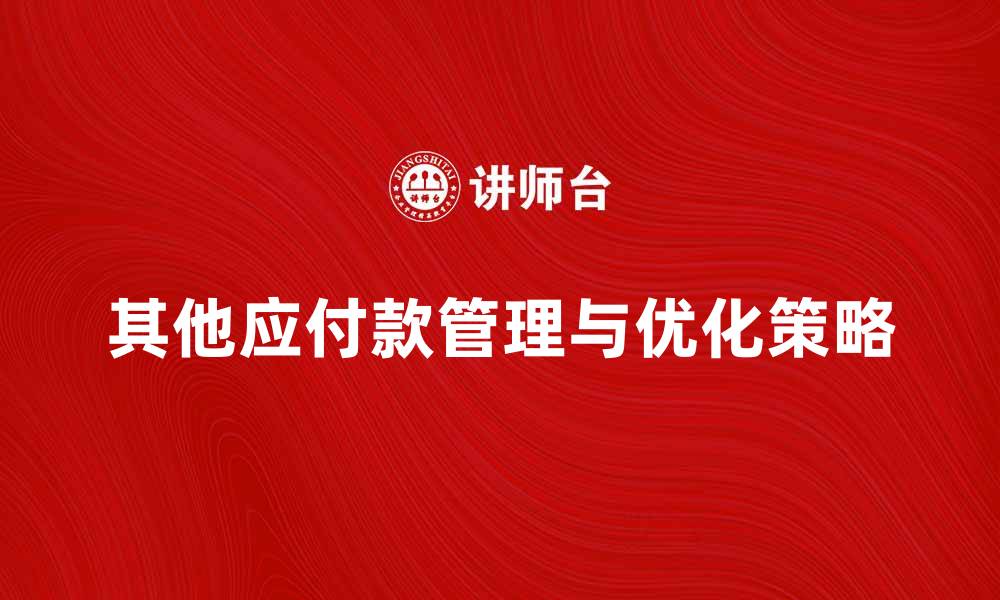文章全面解析其他应付款的管理与优化策略的缩略图