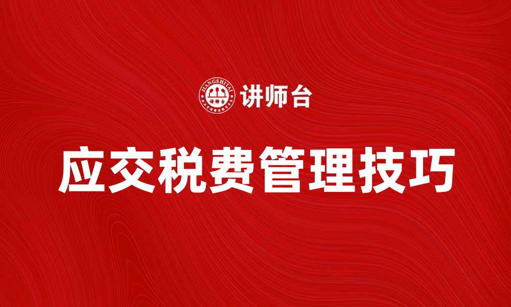 应交税费管理技巧