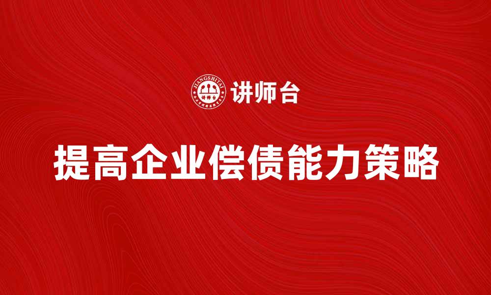 提高企业偿债能力策略