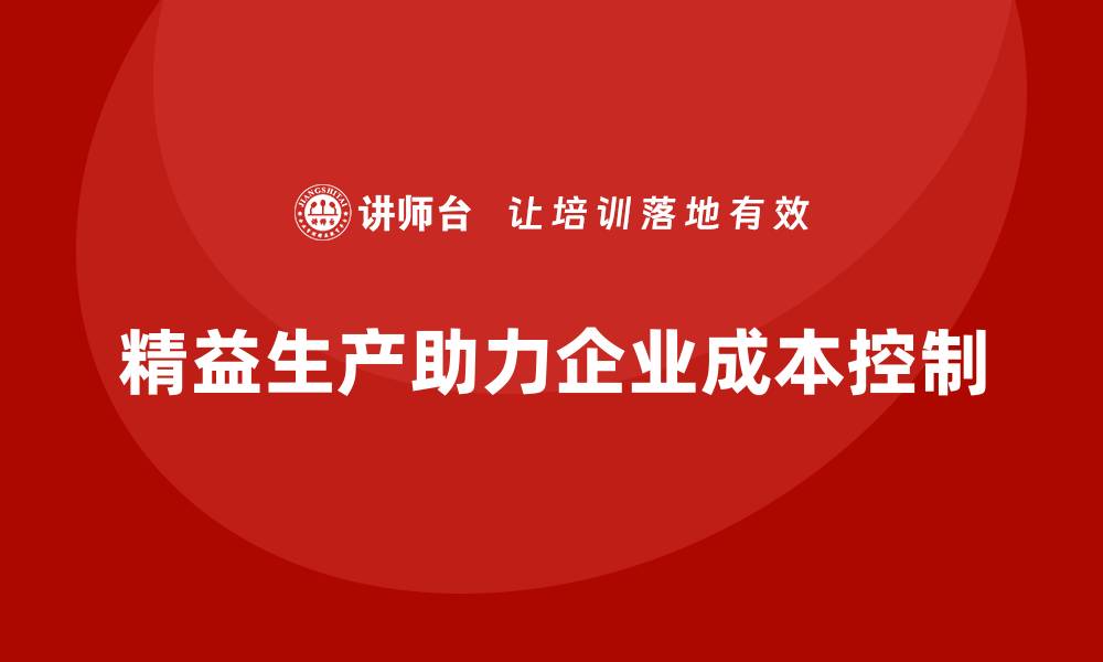 文章精益生产咨询助力企业强化成本管控与精细管理的缩略图