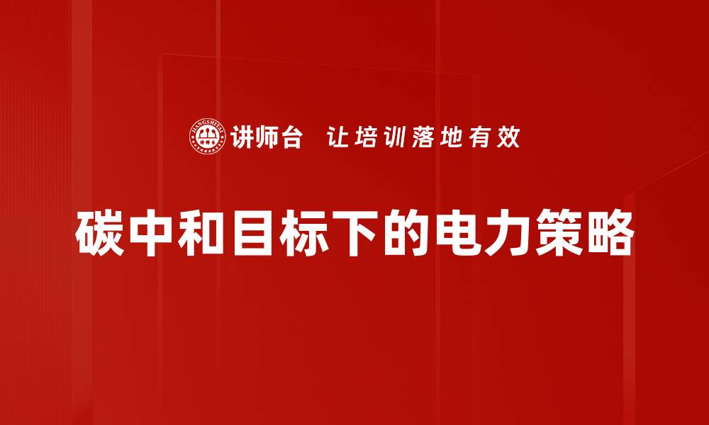 文章碳中和目标下的电力策略的缩略图
