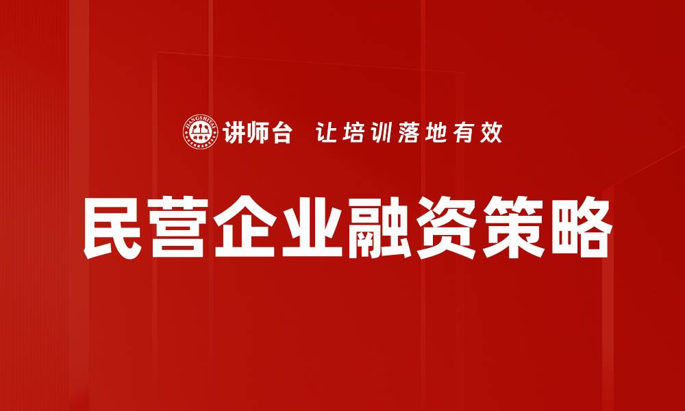 文章民营企业融资策略的缩略图